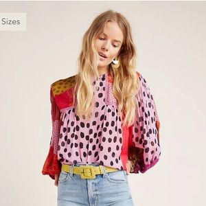 BL-NK Miranda Peasant Blouse - Anthropologie - 2X - Rosy Bloom